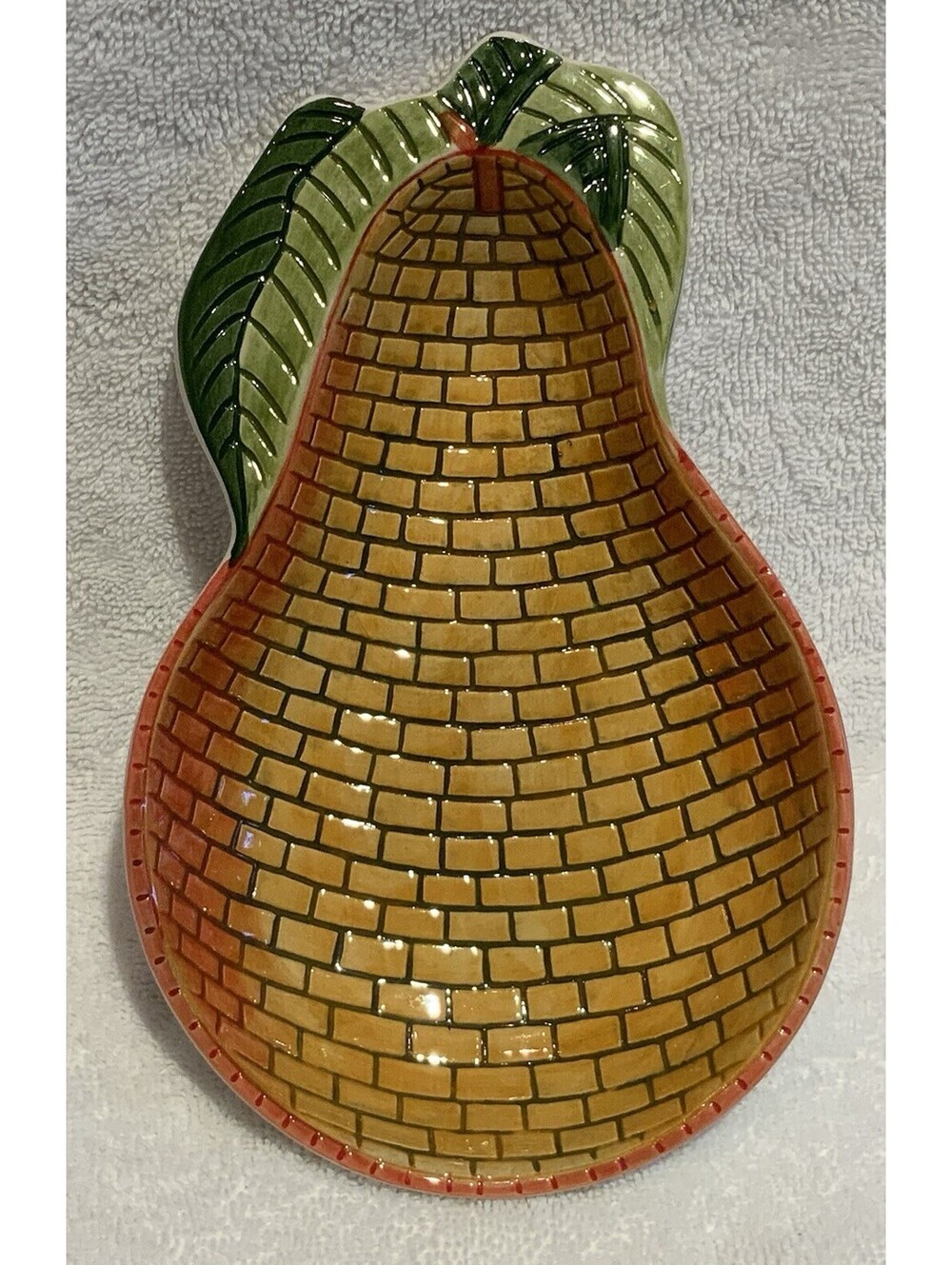 Vintage Clay Art Ceramic Yellow Brick Pear Shaped 8”L X 5”W Dish